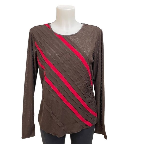 J. JILL HORIZONTAL PLEATED CREPE LONGSLEEVE BLOUSE ,ESPRESSOMLT size medium NWT! - Picture 1 of 9